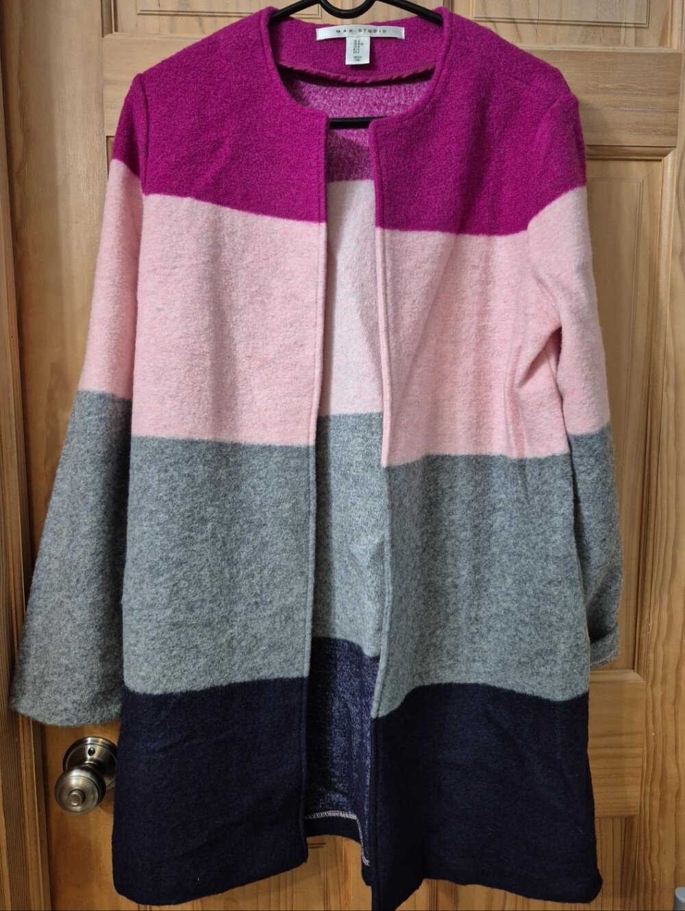 Max Studio Colorblock Open Cardigan - Magenta, Light Pink, Gray, Navy